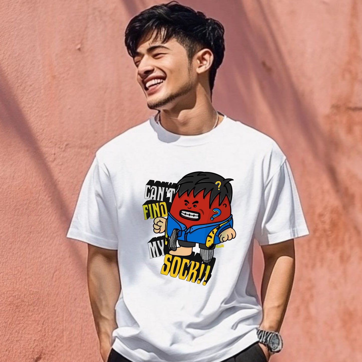 Dudli Graphic Tees - Can't Find It (MAD Dot) - White - oversized_fit