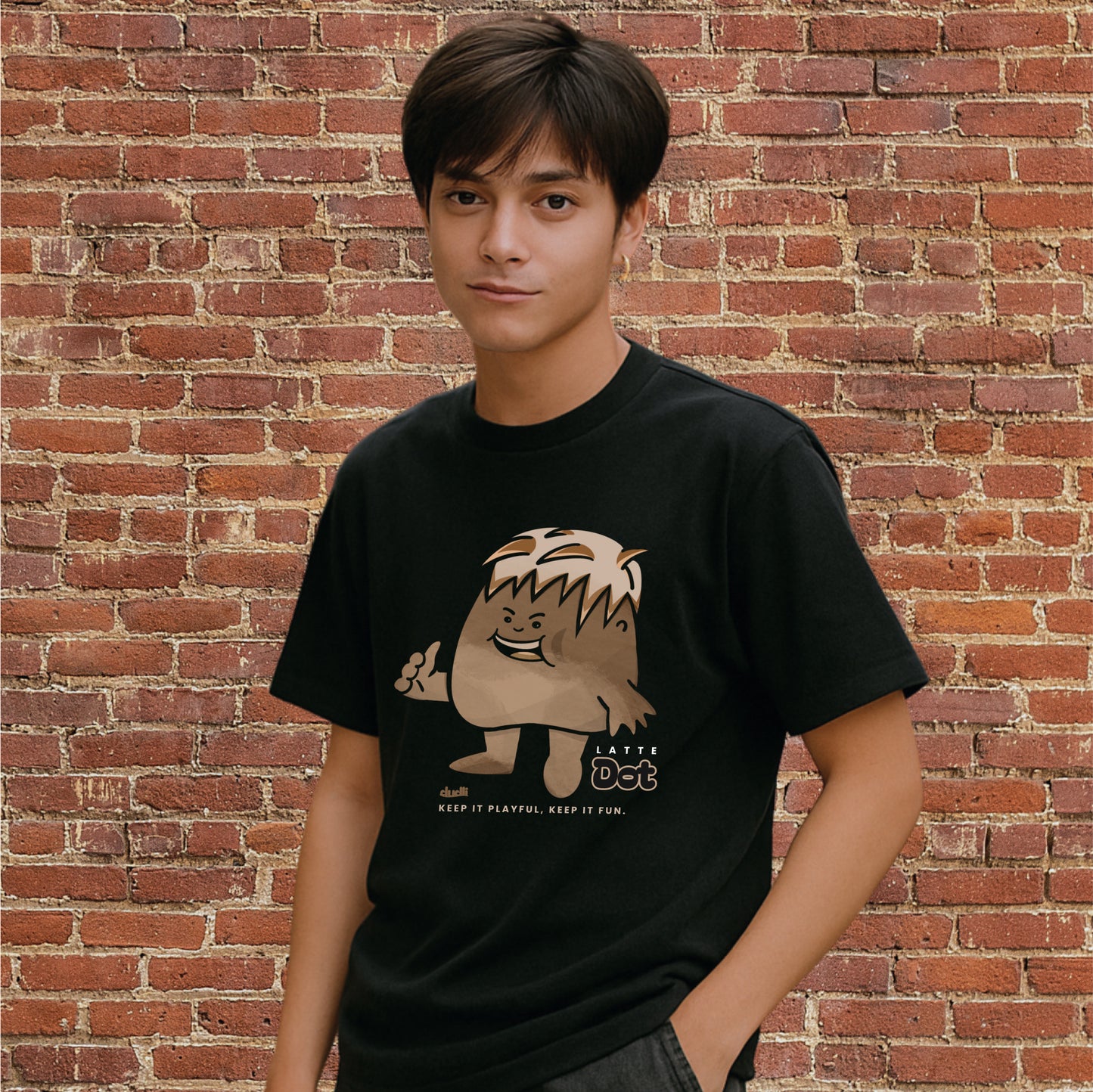 Dudli Playful Graphic Tshirts - Dot Lab Latte Dot - regular_fit oversized_fit