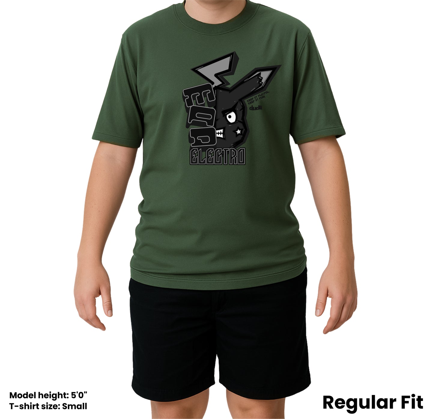 Dudli Playful Graphic Tshirts - Mad Electro - Drained | Moss - regular_fit