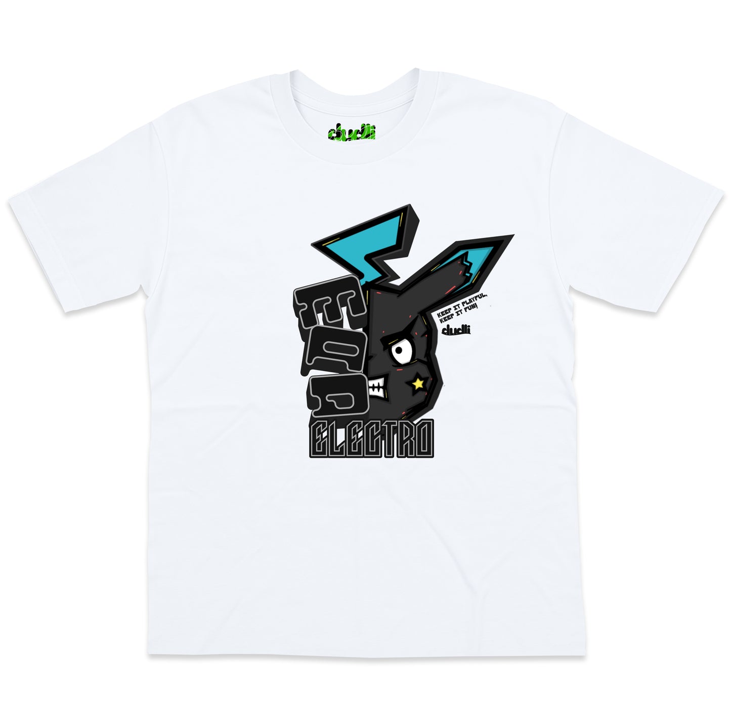 Dudli Playful Graphic Tshirts - Mad Electro - Zap | White - oversized_fit
