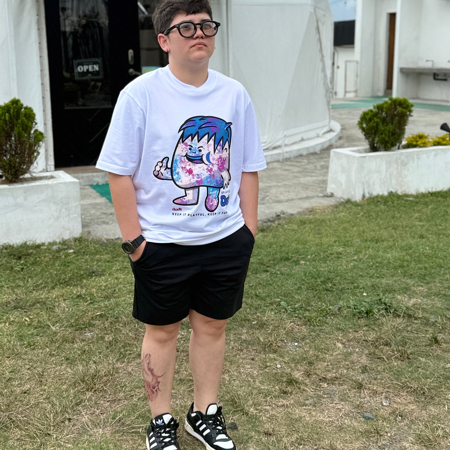 Dudli Playful Graphic Tshirts - Dot Lab Splatter Dot - White - oversized_fit
