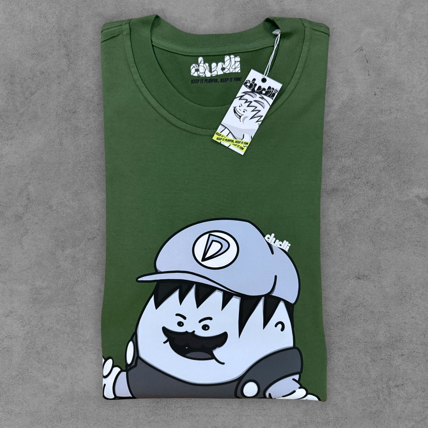 Dudli Playful Graphic Tshirts - Super Dot - Snow Screen | Moss - regular_fit