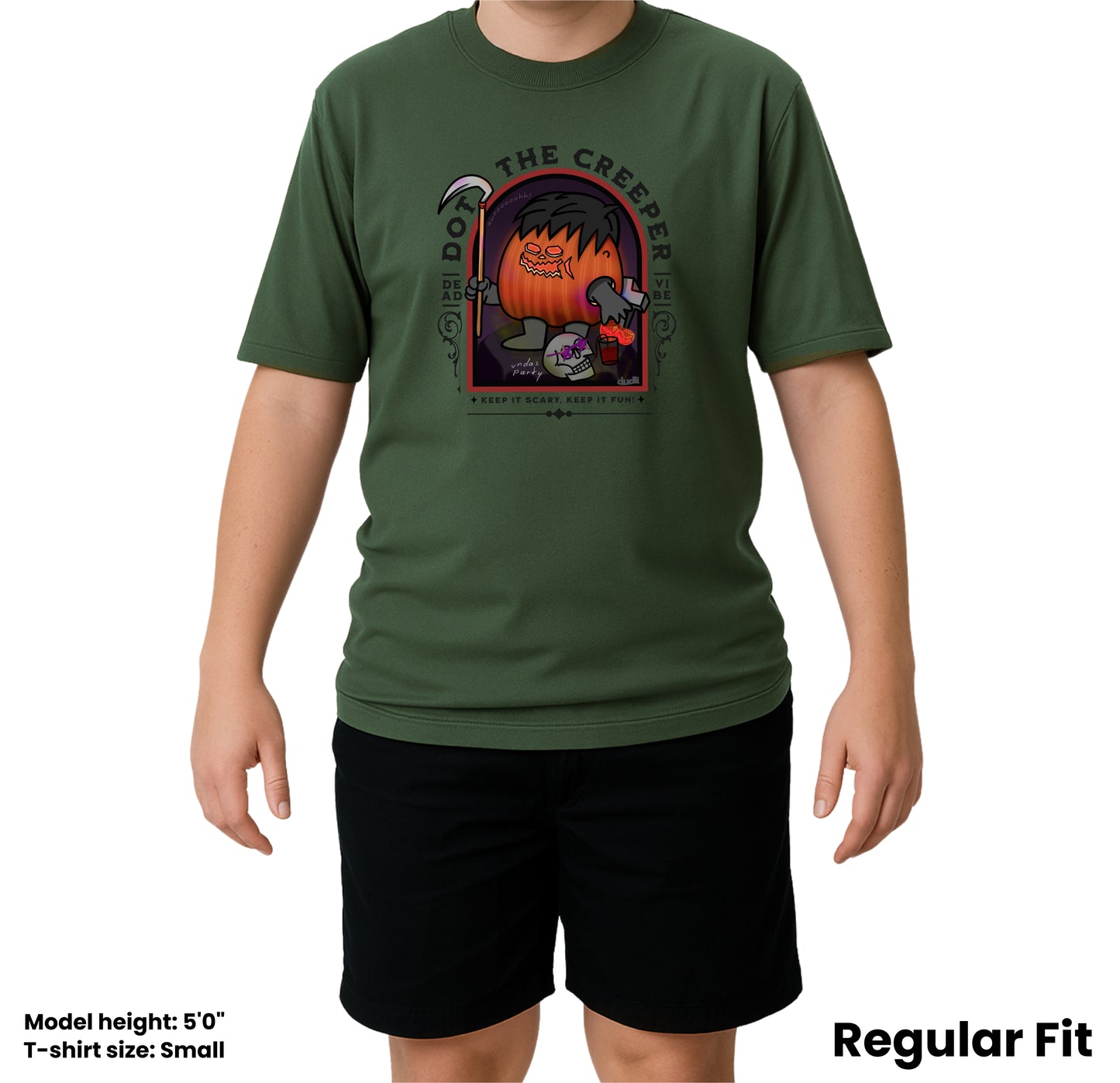 Dudli Playful Graphic Tshirts Dot the Creeper - Moss - regular_fit