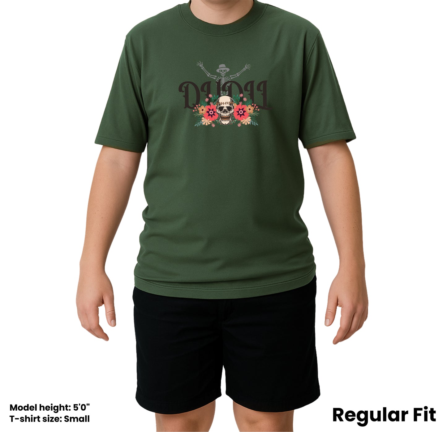 Dudli Playful GraphicT shirts Dudlify - Skull - Moss - regular_fit