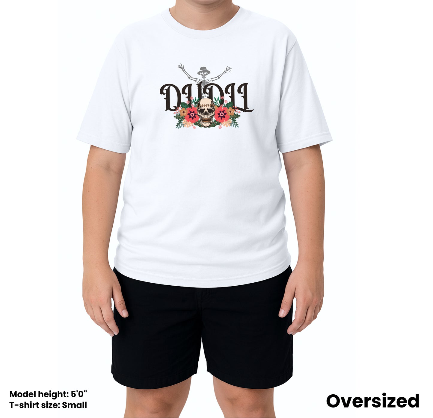 Dudli Graphic Tees - Dudlify - Skull - White - oversized_fit