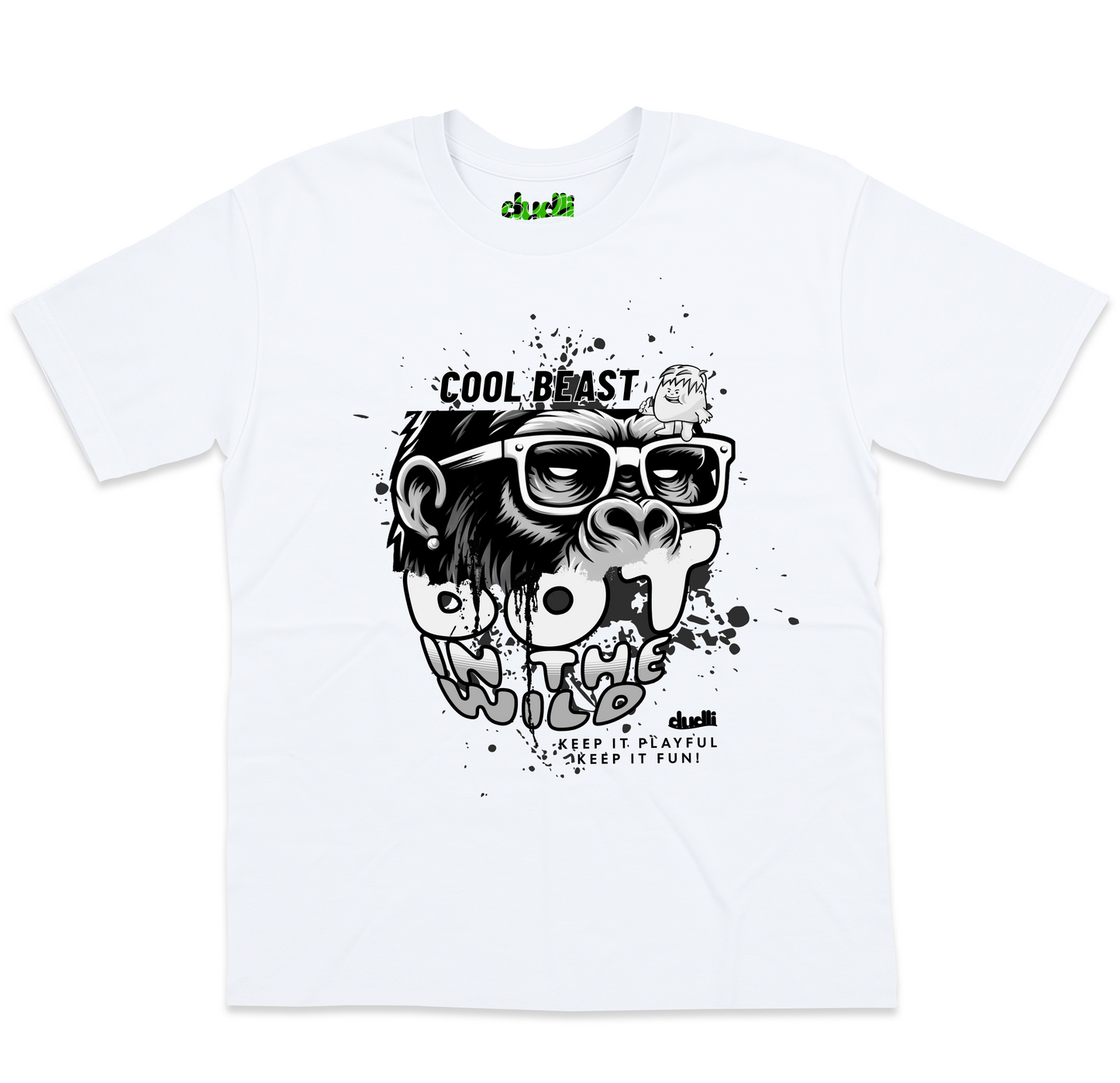 Dudli Graphic Tees Cool Beast Mono - White - oversized_fit