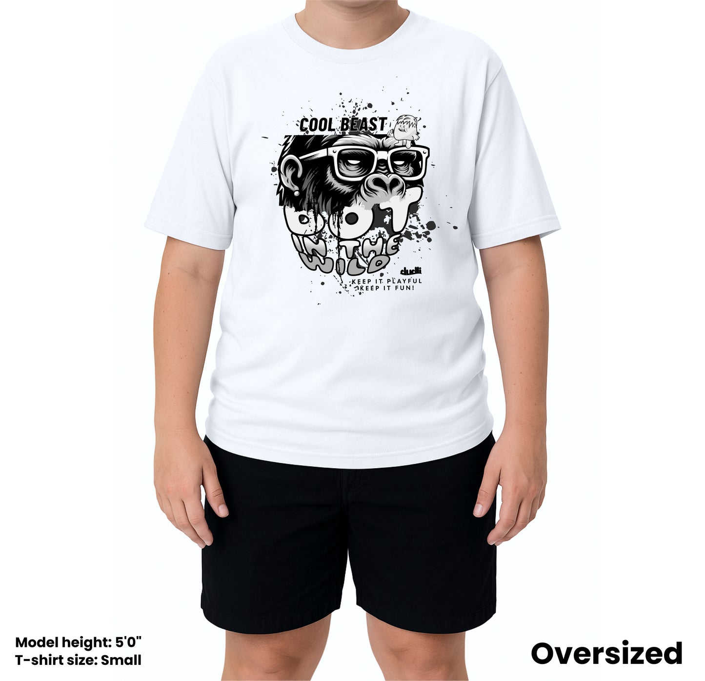 Dudli Graphic Tees Cool Beast Mono - White - oversized_fit