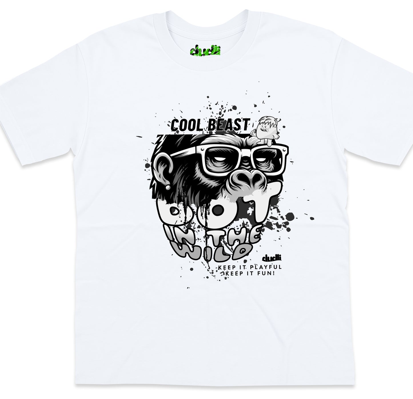 Dudli Graphic Tees Cool Beast Mono - White - oversized_fit