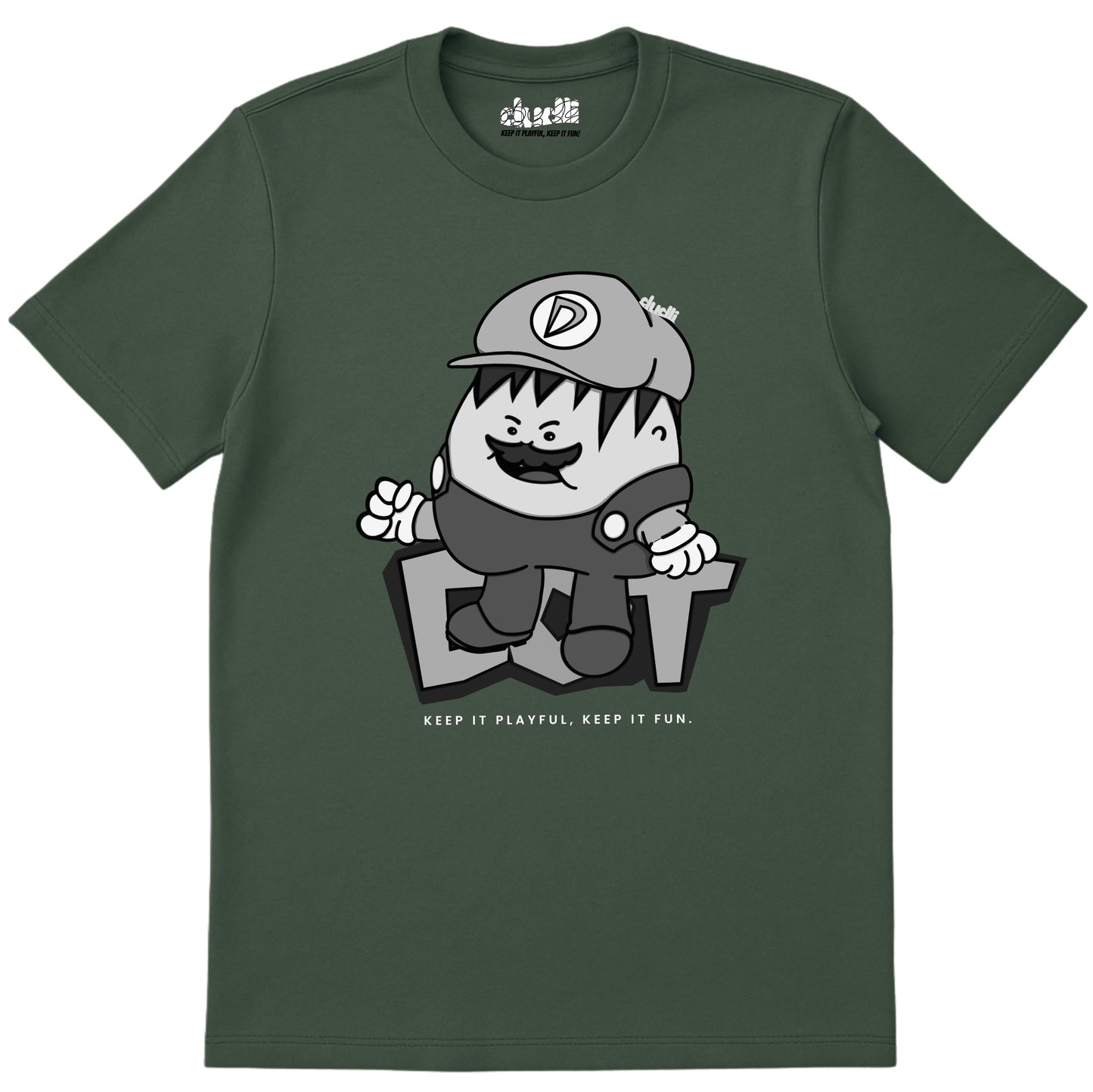 Dudli Playful Graphic Tshirts - Super Dot - Snow Screen | Moss - regular_fit