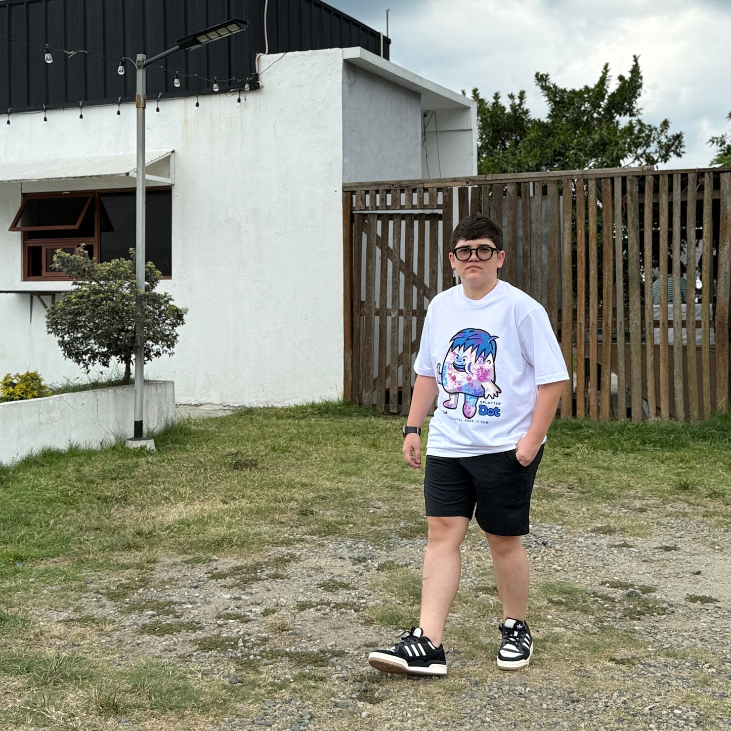 Dudli Playful Graphic Tshirts - Dot Lab Splatter Dot - White - oversized_fit