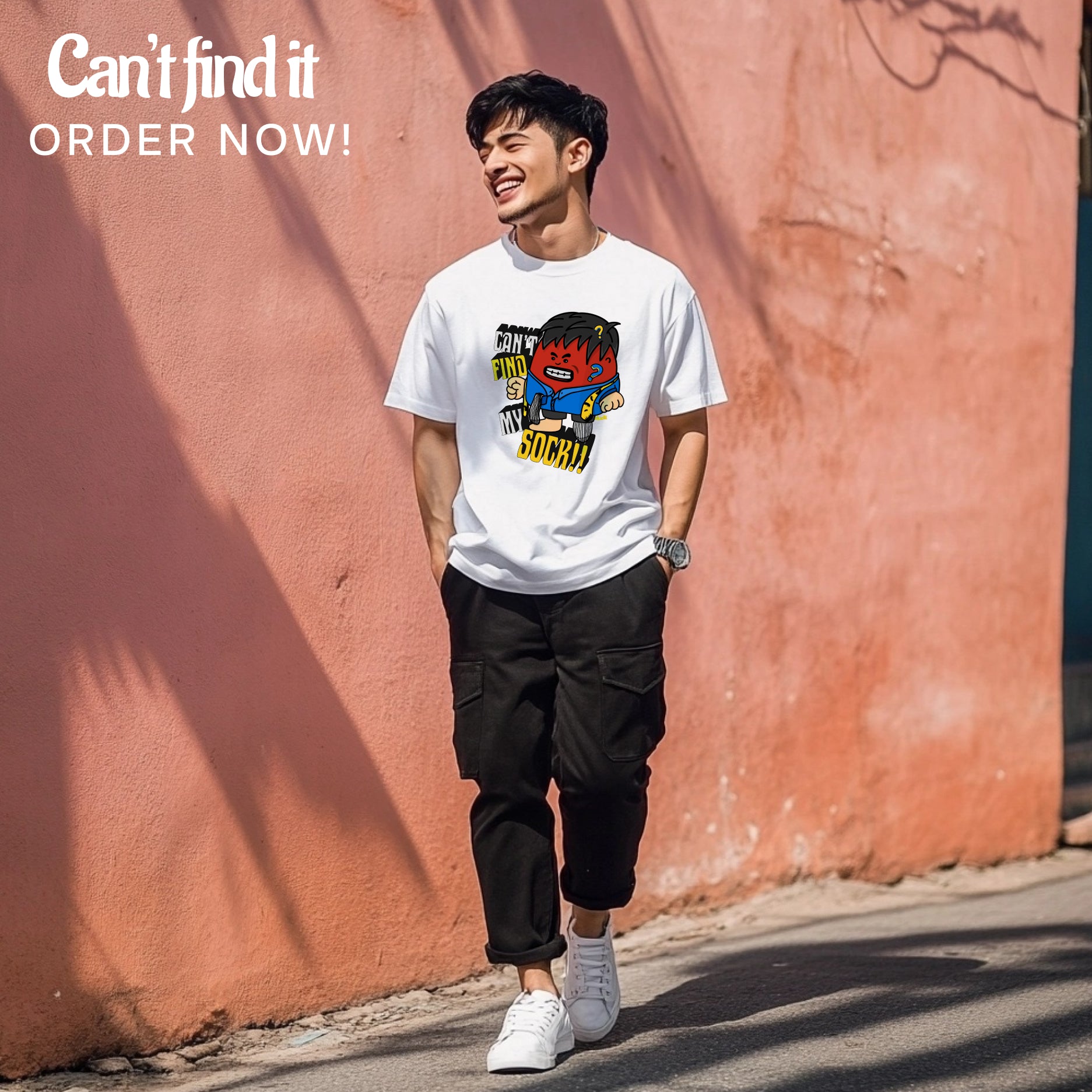 Dudli Graphic Tees - Can't Find It (MAD Dot) - White - oversized_fit