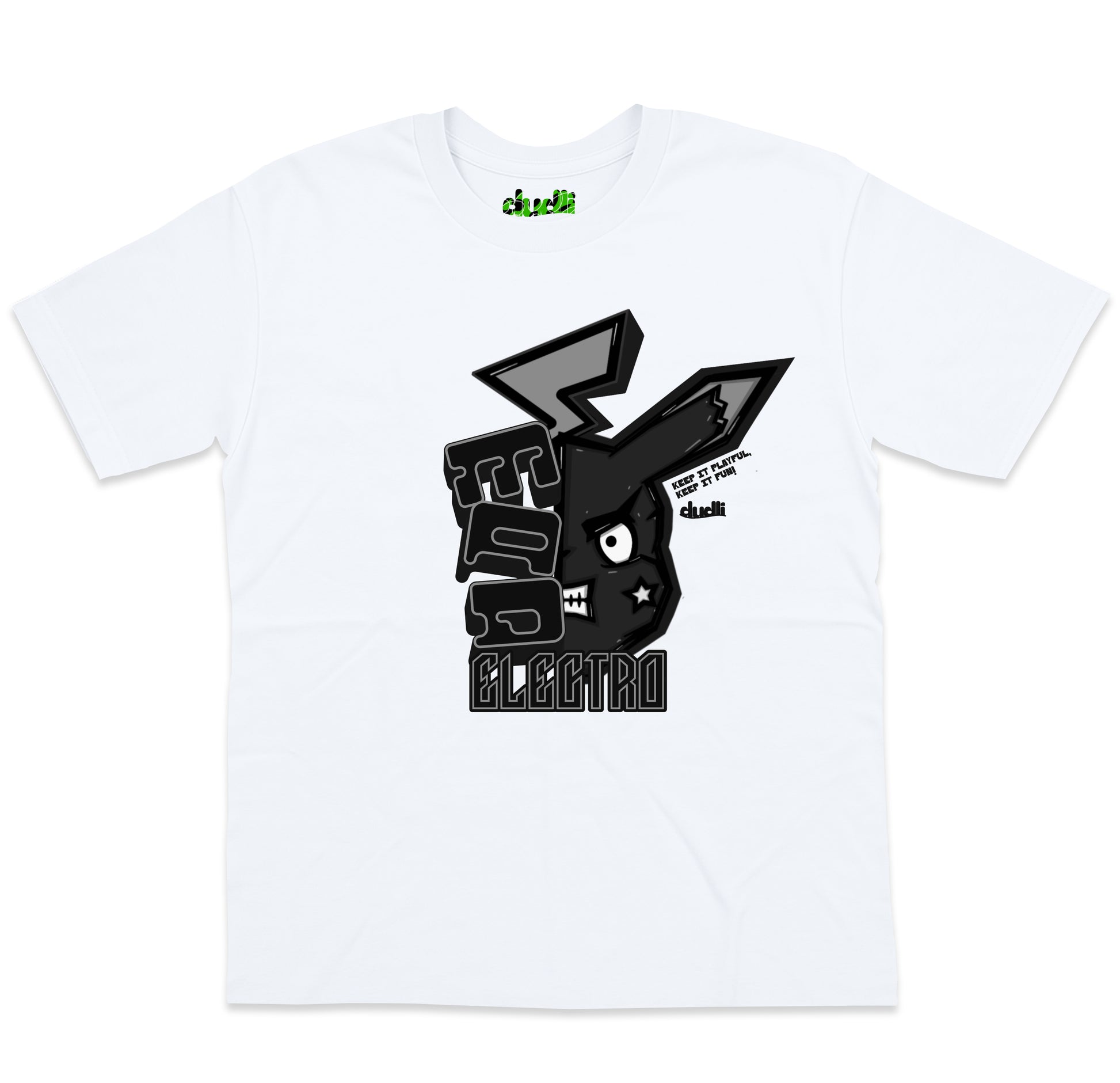 Dudli Playful Graphic Tshirts - Mad Electro - Drained | White - oversized_fit