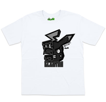 Dudli Playful Graphic Tshirts - Mad Electro - Drained | White - oversized_fit