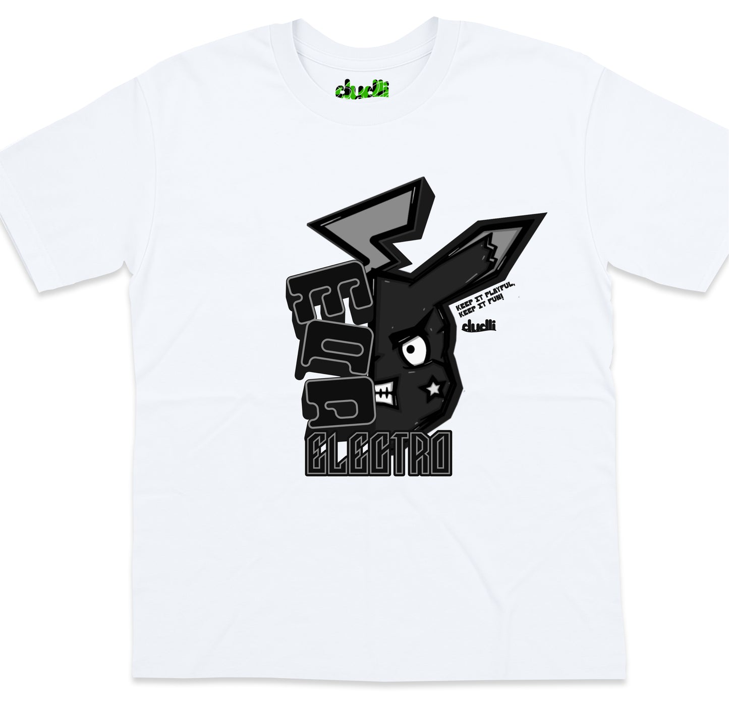Dudli Playful Graphic Tshirts - Mad Electro - Drained | White - oversized_fit
