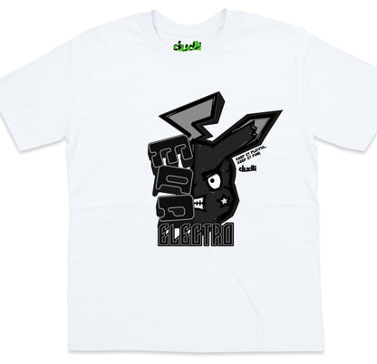 Dudli Playful Graphic Tshirts - Mad Electro - Drained | White - oversized_fit
