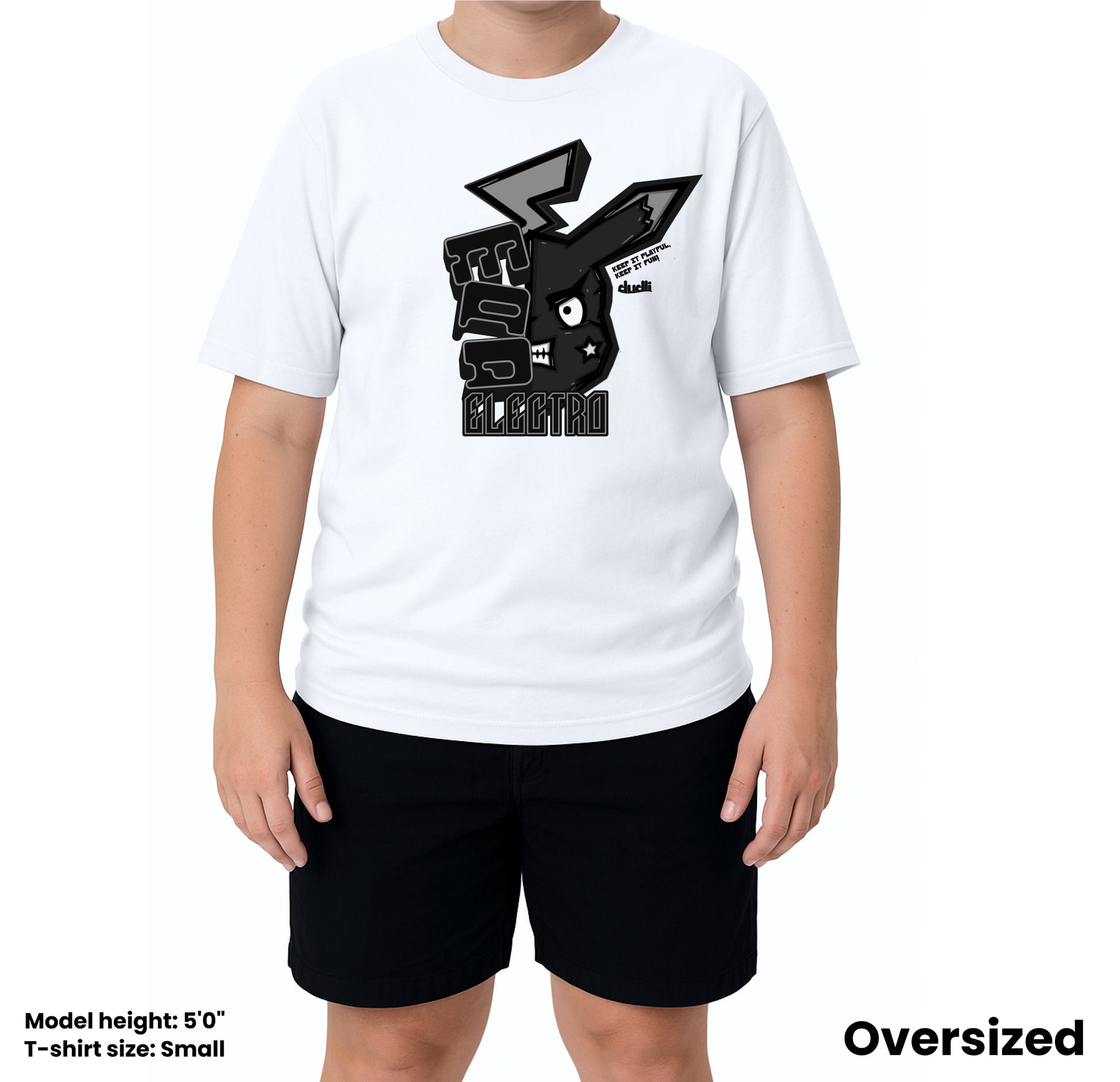 Dudli Playful Graphic Tshirts - Mad Electro - Drained | White - oversized_fit