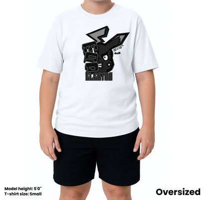 Dudli Playful Graphic Tshirts - Mad Electro - Drained | White - oversized_fit