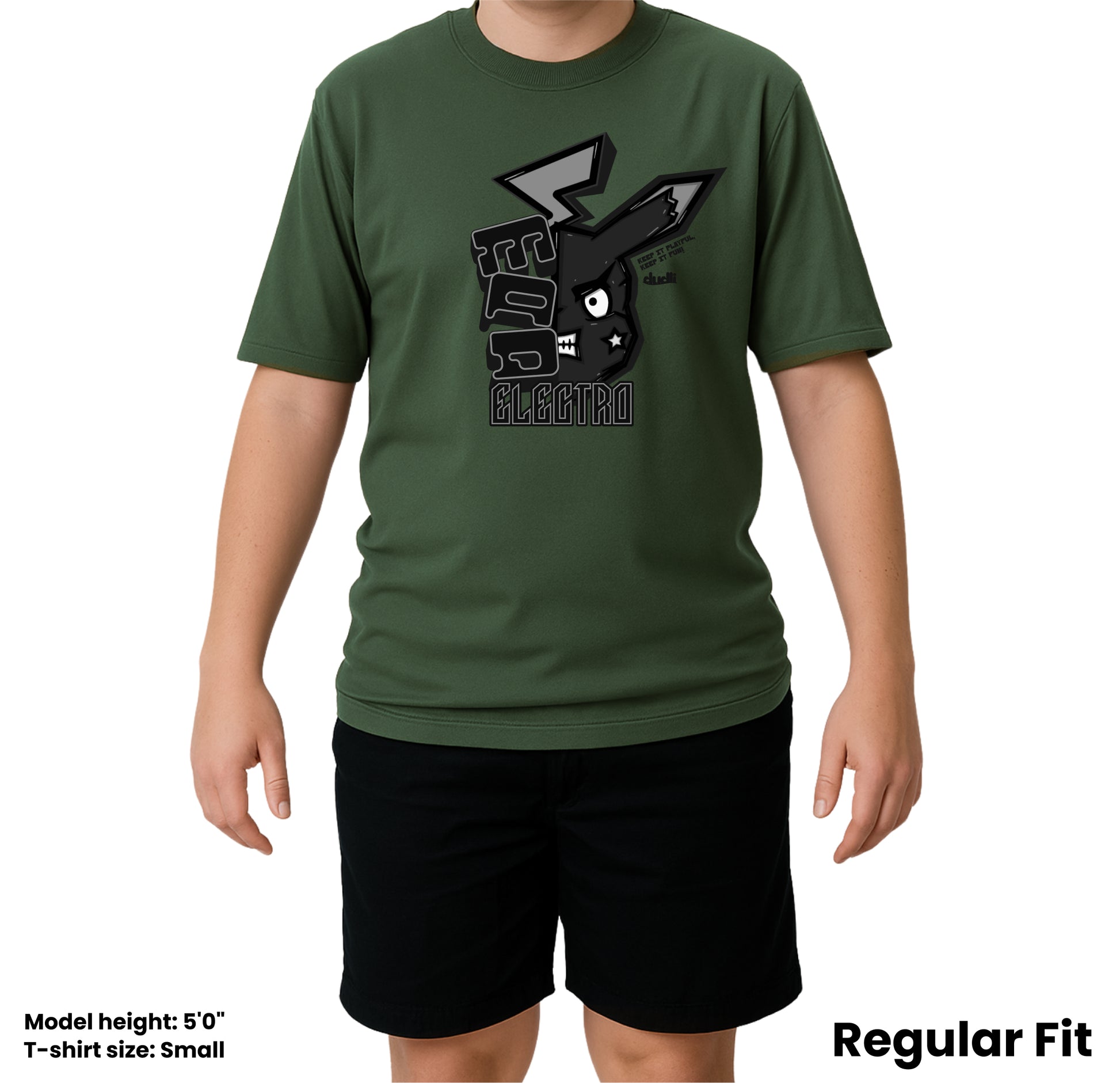 Dudli Playful Graphic Tshirts - Mad Electro - Drained | Moss - regular_fit