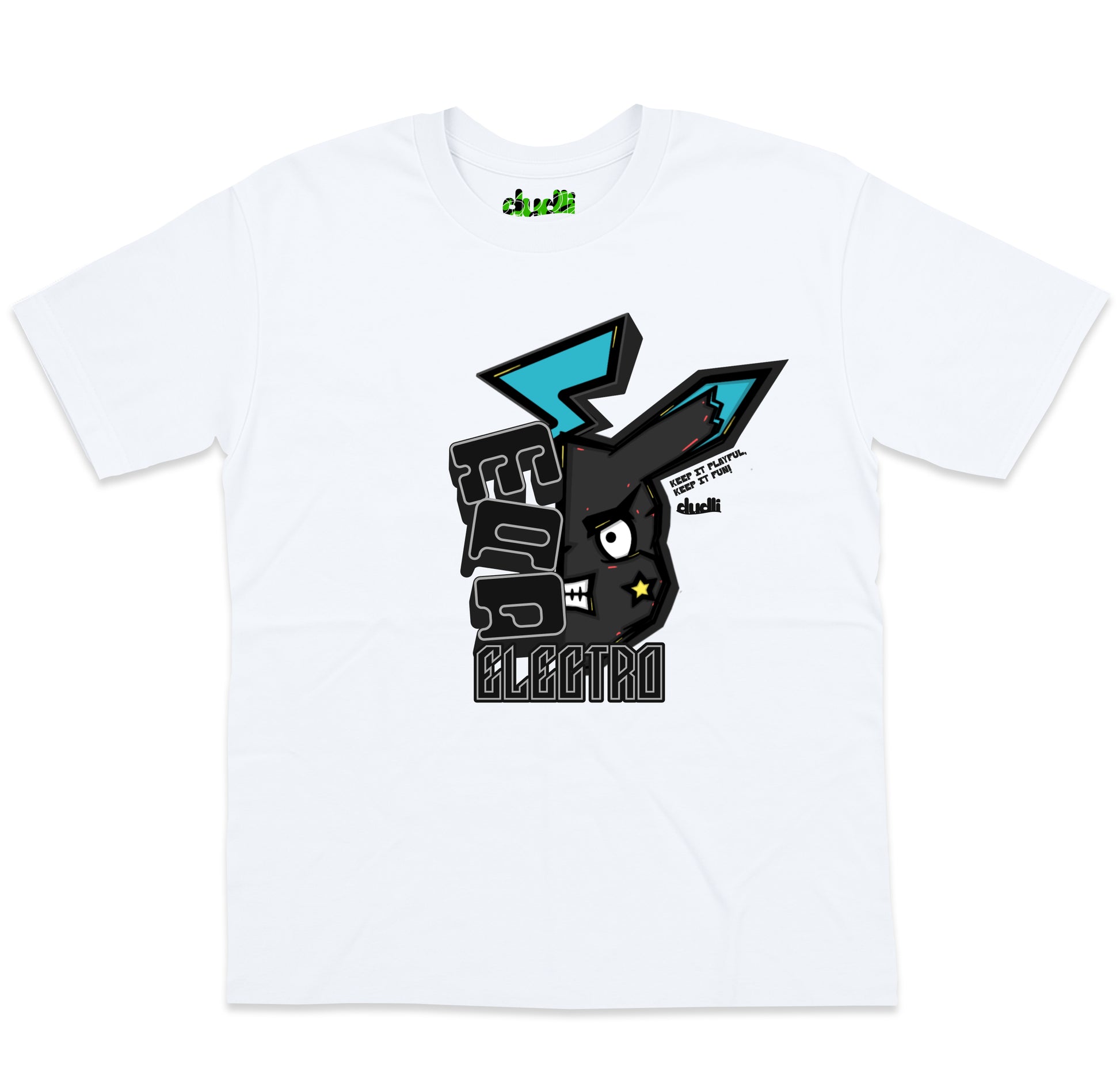 Dudli Playful Graphic Tshirts - Mad Electro - Zap | White - oversized_fit