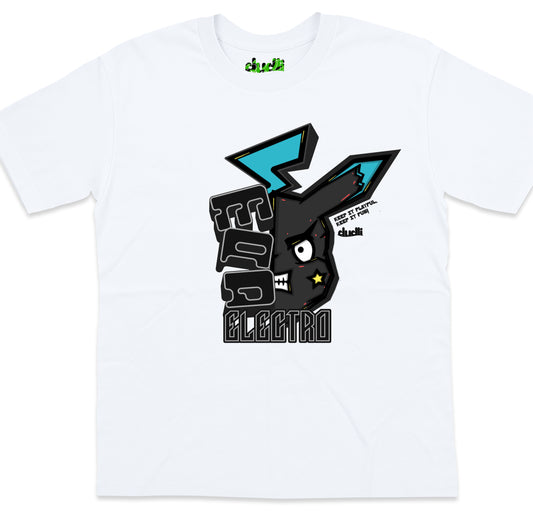 Dudli Playful Graphic Tshirts - Mad Electro - Zap | White - oversized_fit