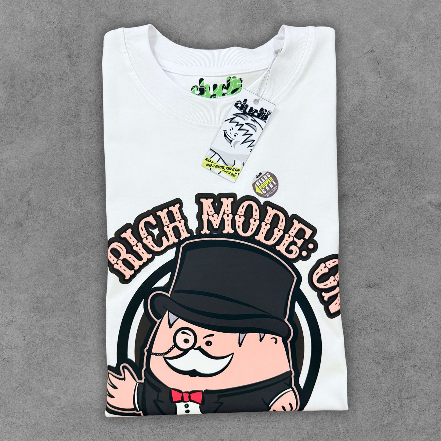 Dudli Graphic Tees - Rich Mode: ON - White oversized_fit