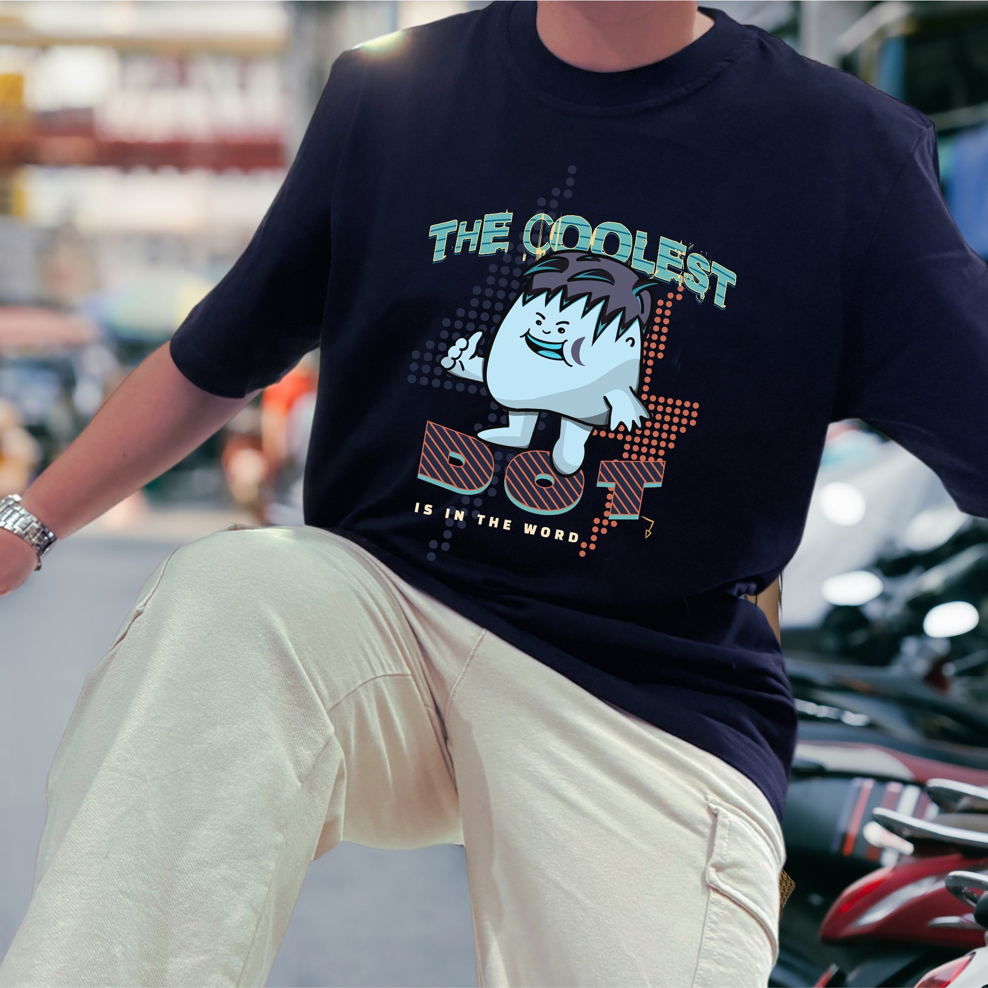 Dudli Playful Graphic Tshirts - The Coolest Dot - Turbo Blue - regular_fit - oversized_fit