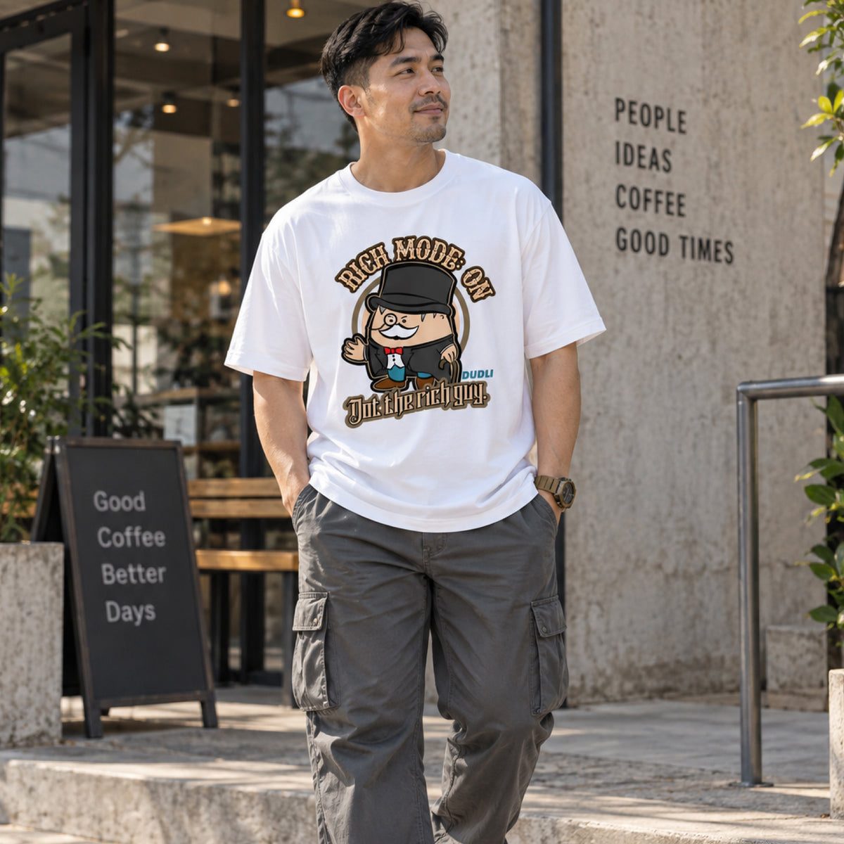 Dudli Graphic Tees - Rich Mode: ON - White oversized_fit