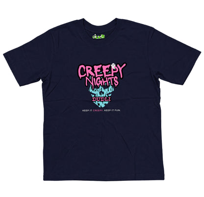 Dudli Graphic Tees Creepy Nights - Navy - oversized_fit