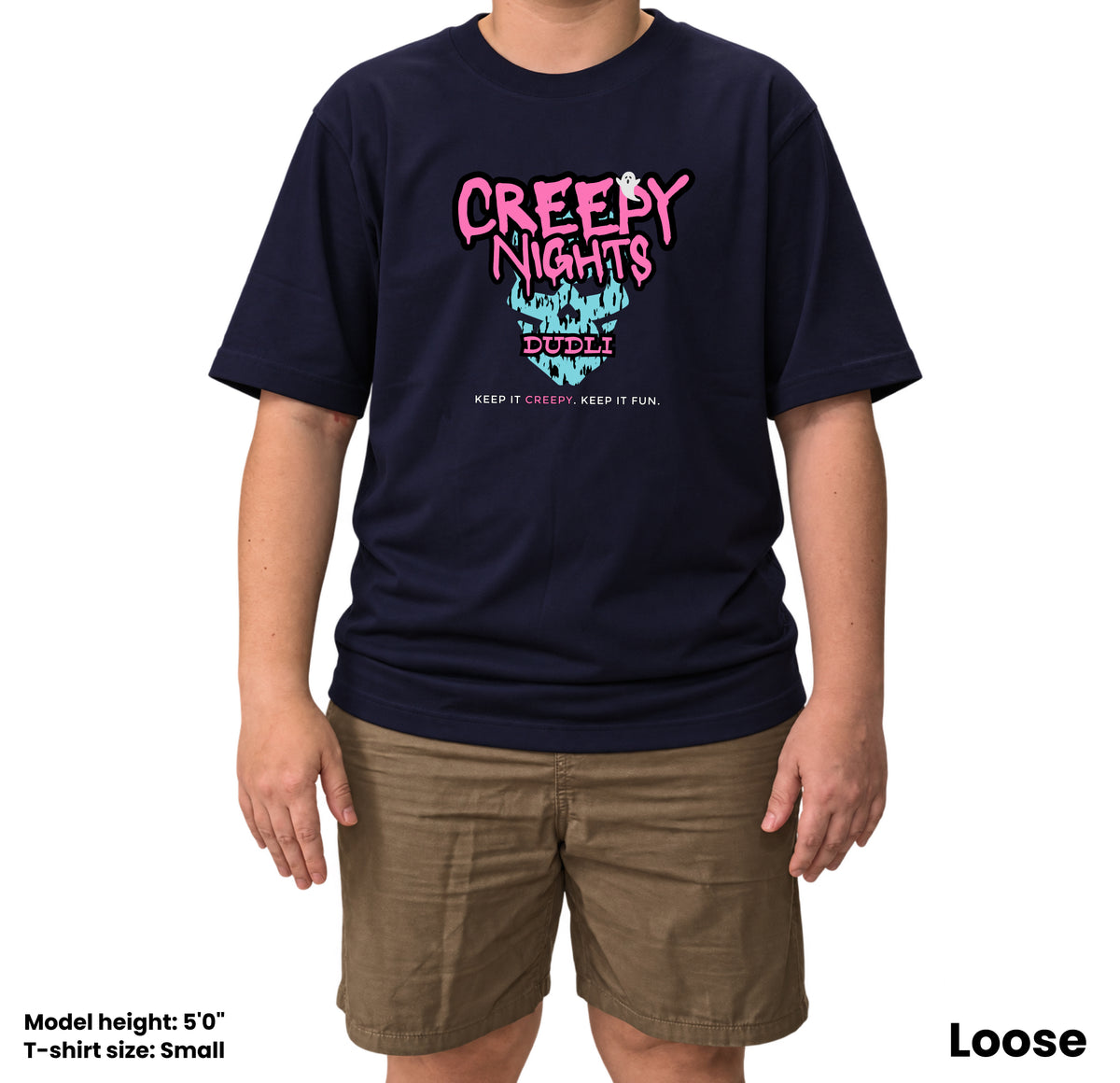 Dudli Graphic Tees Creepy Nights - Navy - oversized_fit
