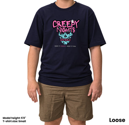 Dudli Graphic Tees Creepy Nights - Navy - oversized_fit
