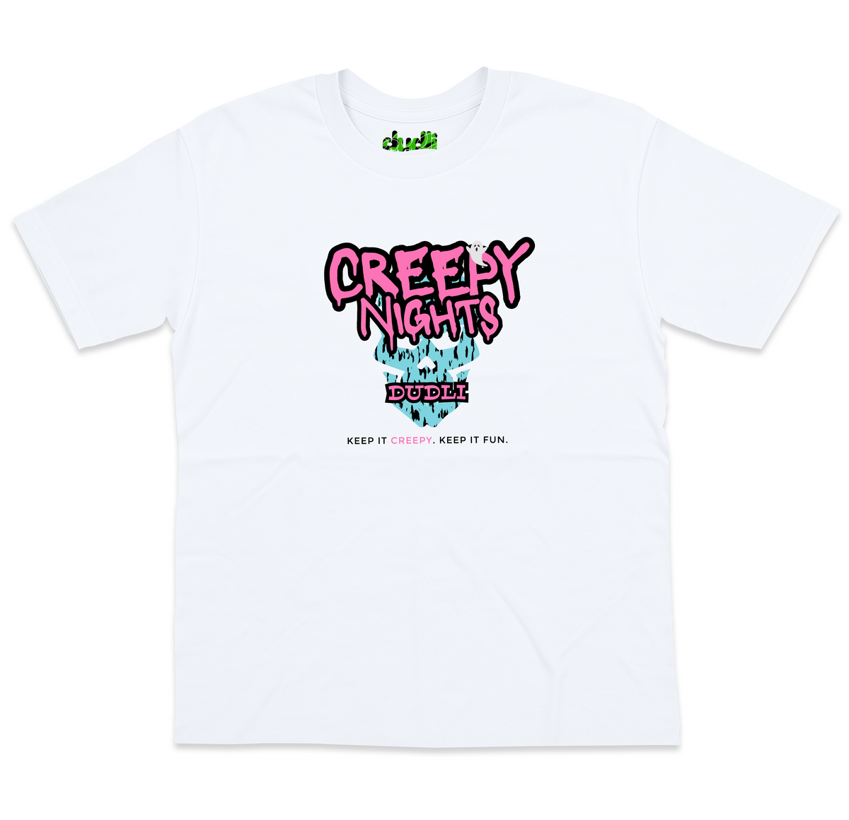 Dudli Graphic Tees - Creepy Nights - White - oversized_fit