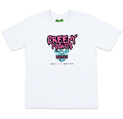 Dudli Graphic Tees - Creepy Nights - White - oversized_fit