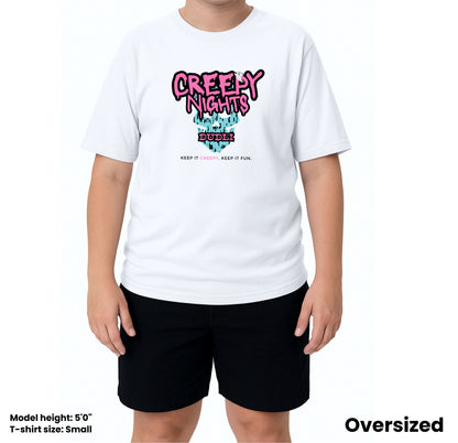 Dudli Graphic Tees - Creepy Nights - White - oversized_fit