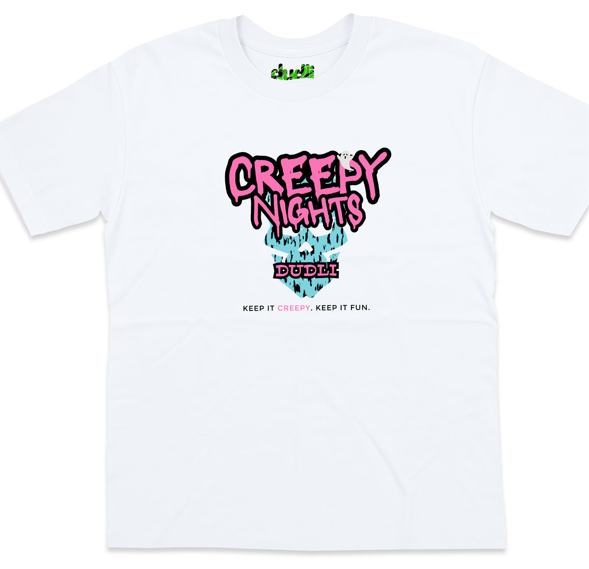 Dudli Graphic Tees - Creepy Nights - White - oversized_fit