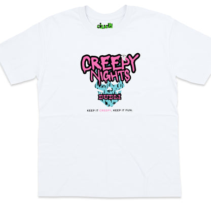 Dudli Graphic Tees - Creepy Nights - White - oversized_fit