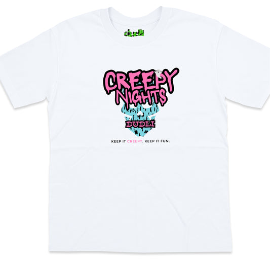 Dudli Graphic Tees - Creepy Nights - White - oversized_fit