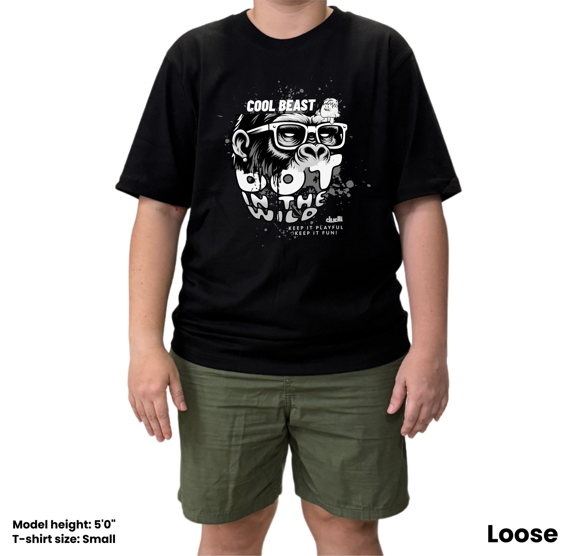 Dudli Graphic Tees Cool Beast Mono - Black - oversized_fit