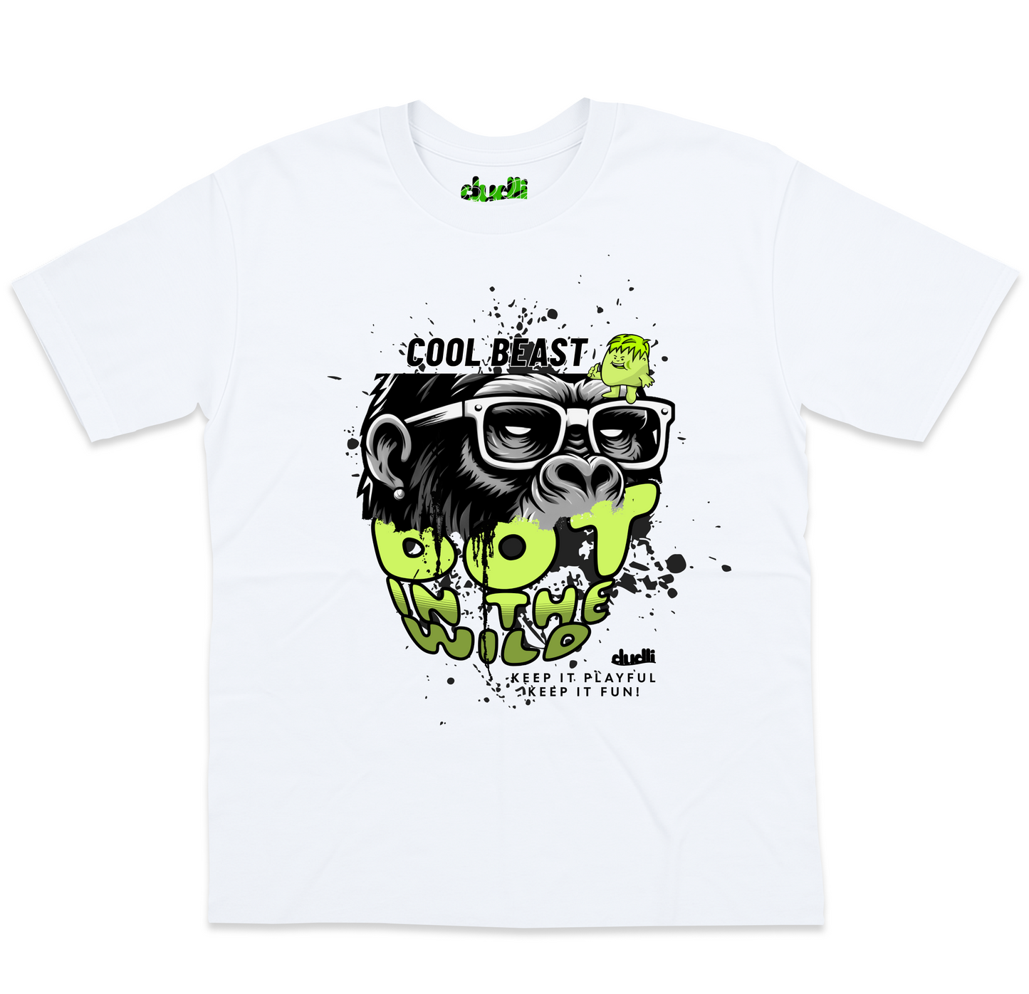 Dudli Graphic Tees Cool Beast Neon - White - oversized_fit