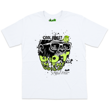 Dudli Graphic Tees Cool Beast Neon - White - oversized_fit