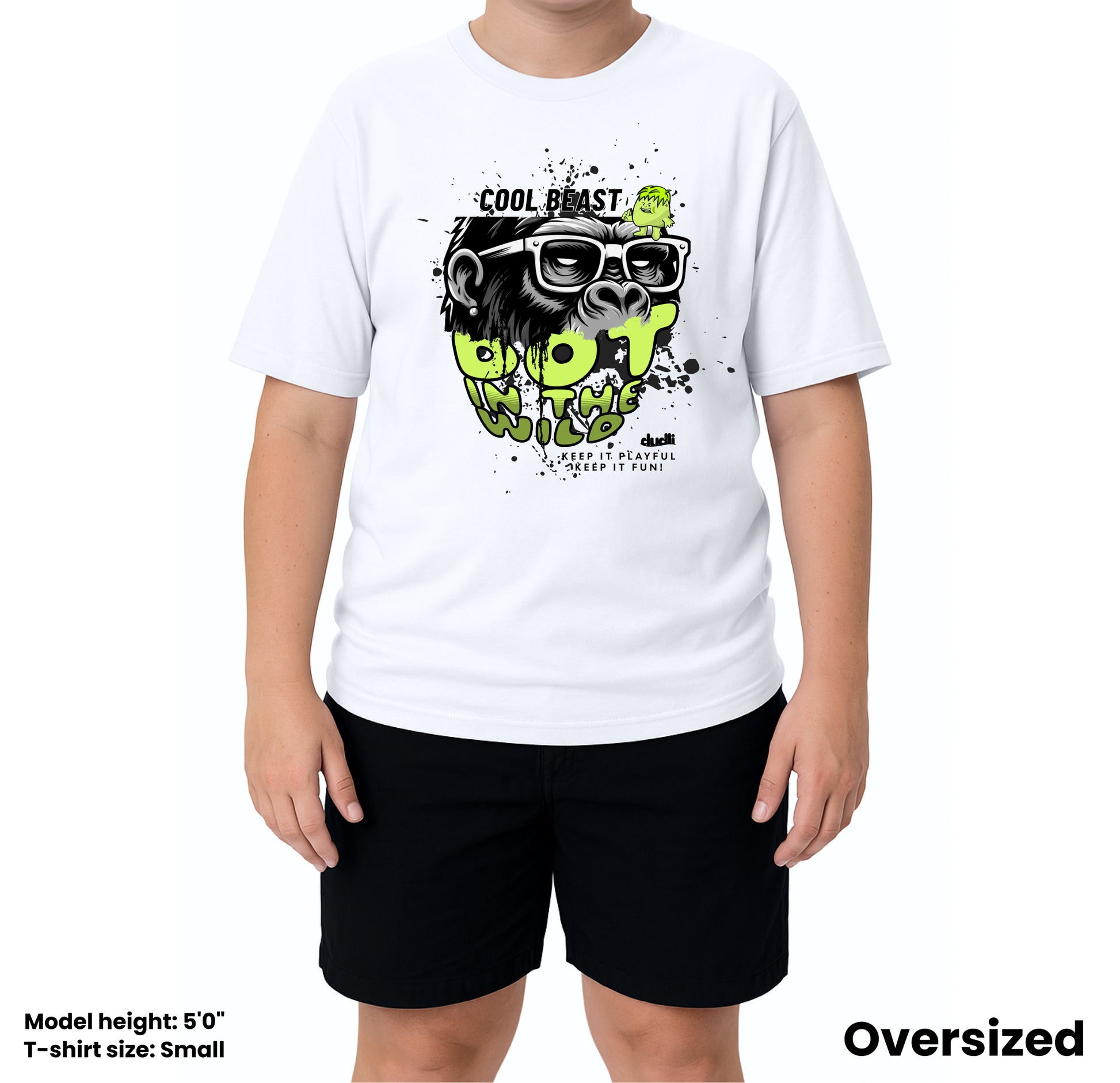 Dudli Graphic Tees Cool Beast Neon - White - oversized_fit