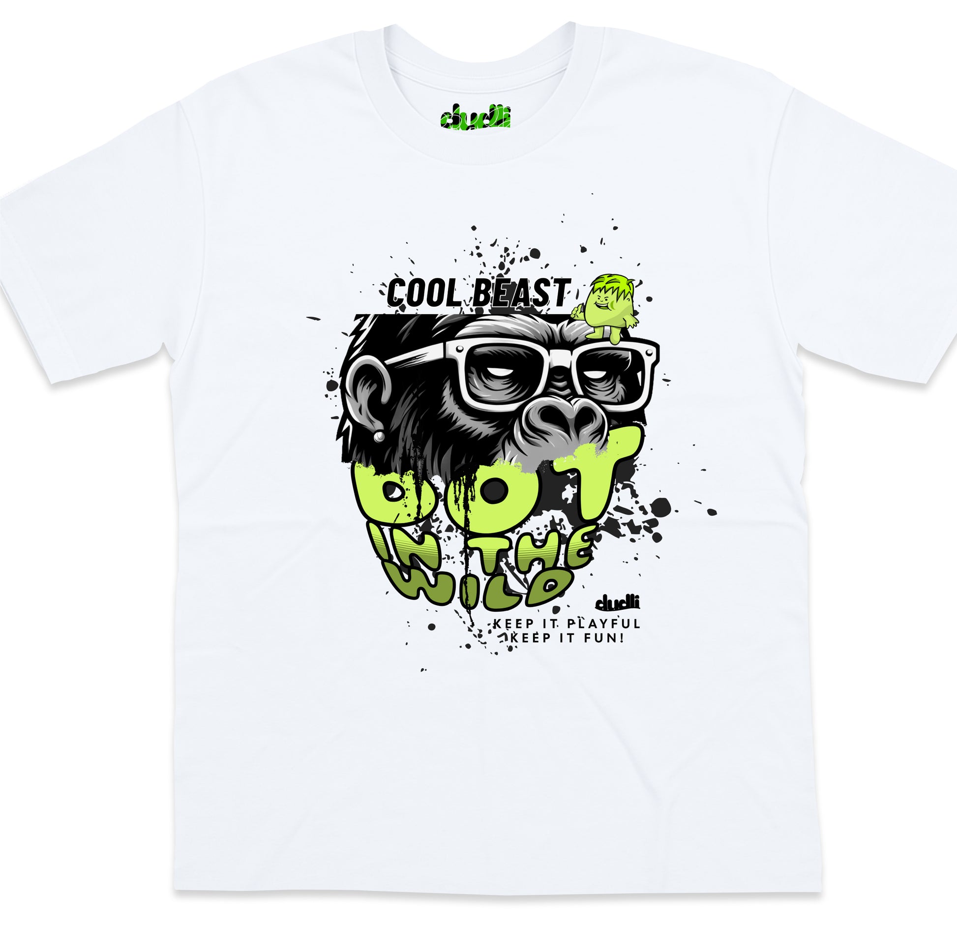 Dudli Graphic Tees Cool Beast Neon - White - oversized_fit