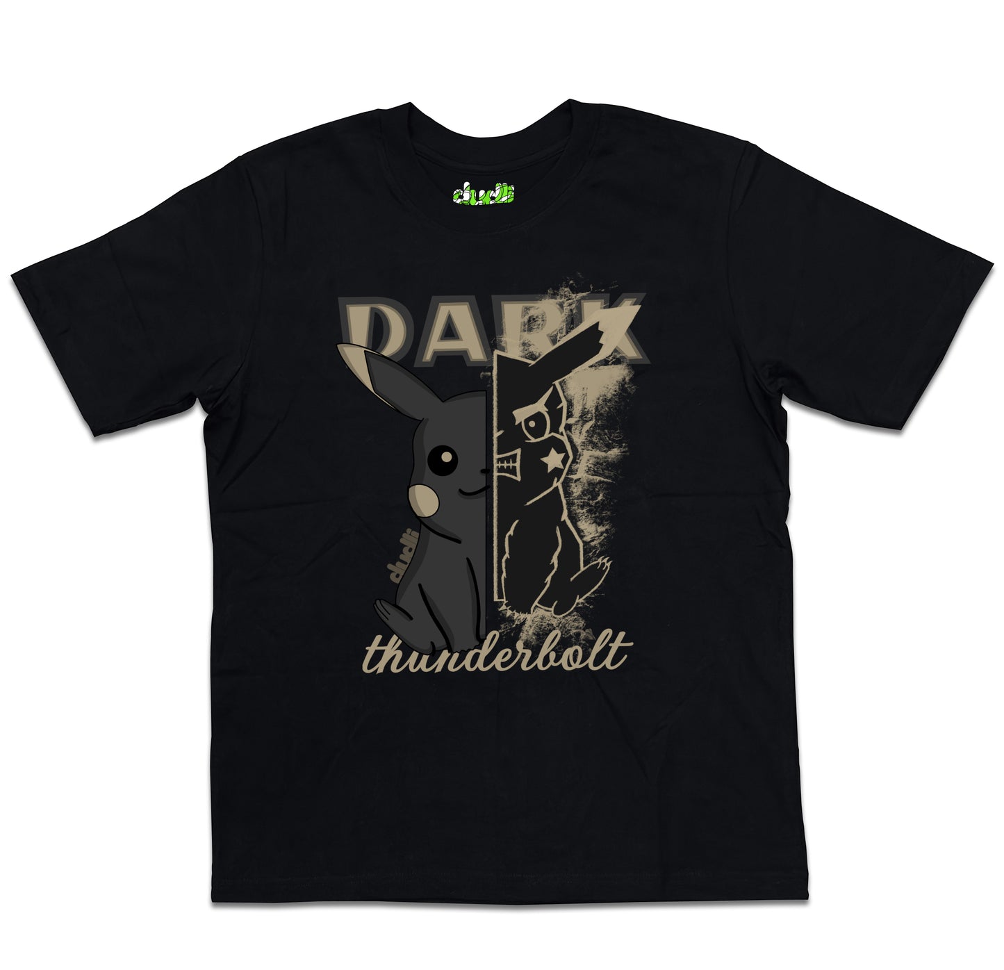 Dudli Playful Graphic Tshirts - Dark - Dark Thunderbolt - Shadow - oversized_fit