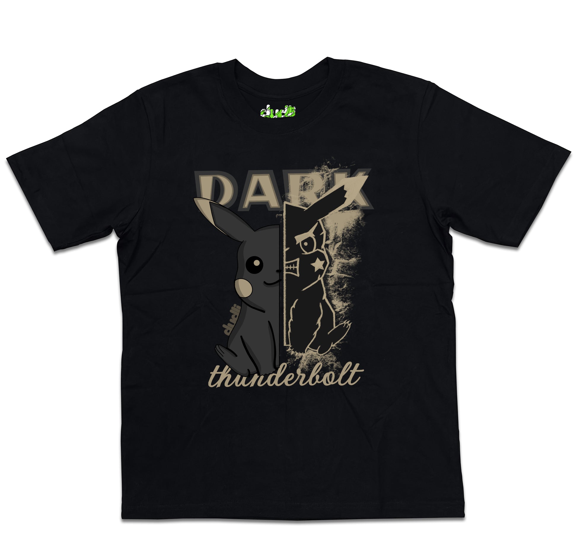 Dudli Playful Graphic Tshirts - Dark - Dark Thunderbolt - Shadow - oversized_fit