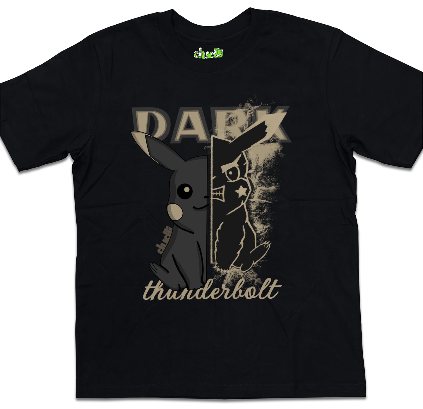 Dudli Playful Graphic Tshirts - Dark - Dark Thunderbolt - Shadow - oversized_fit