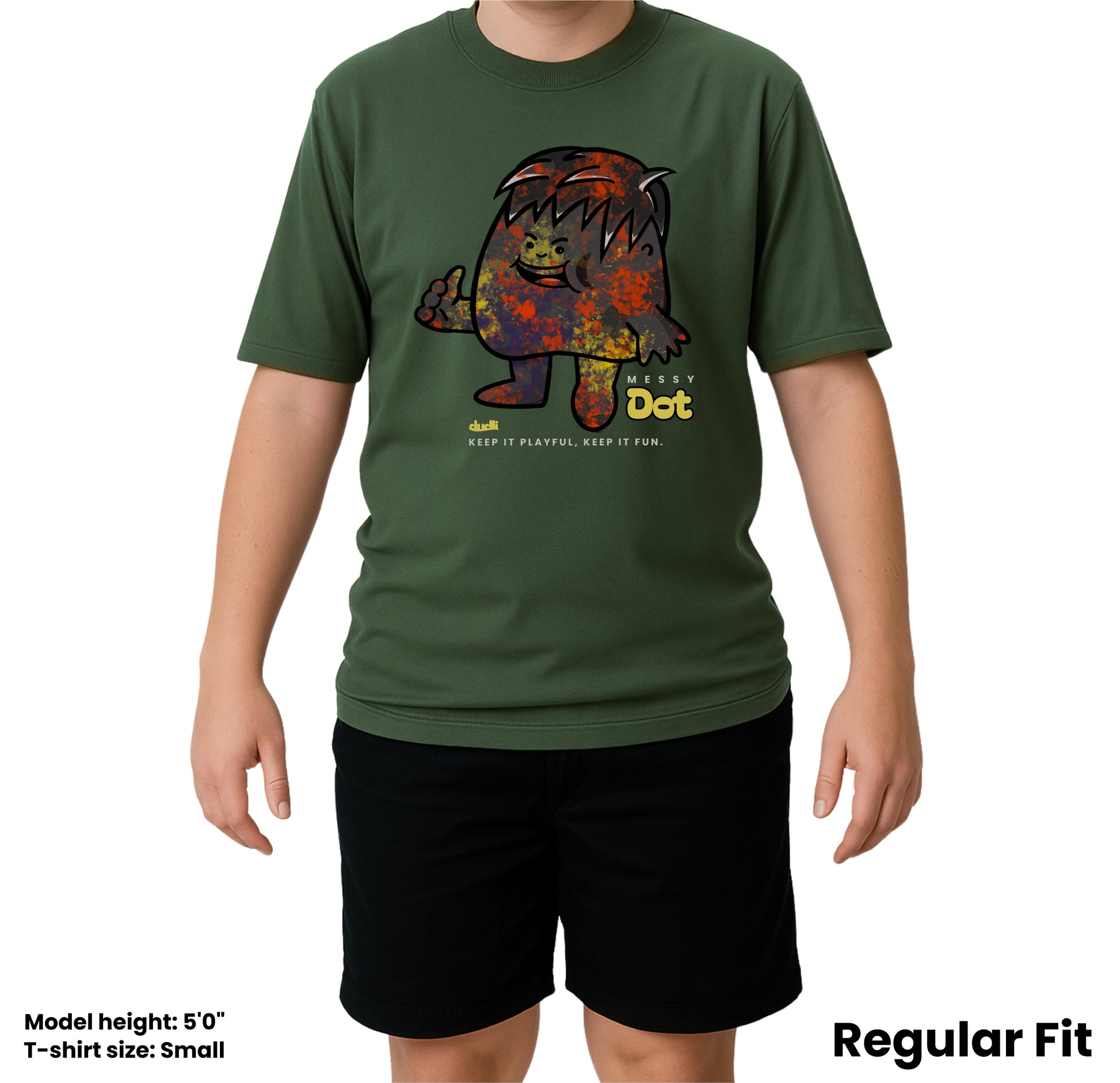 Dudli Playful Graphic Tshirts - Dot Lab Messy Dot - Moss - regular_fit