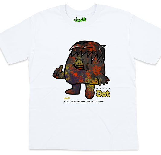 Dudli Playful Graphic Tshirts - Dot Lab Messy Dot - White - oversized_fit