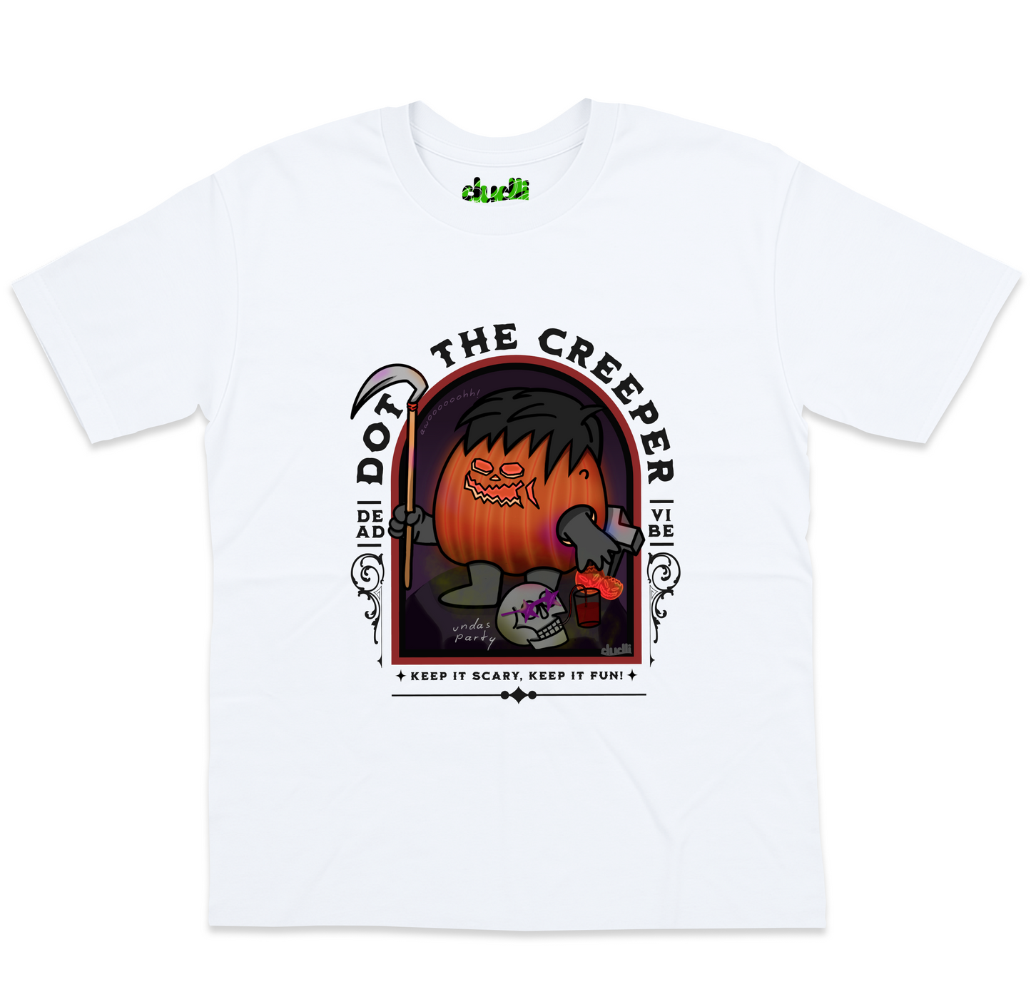 Dudli Graphic Tees - Dot the Creeper - White - oversized_fit