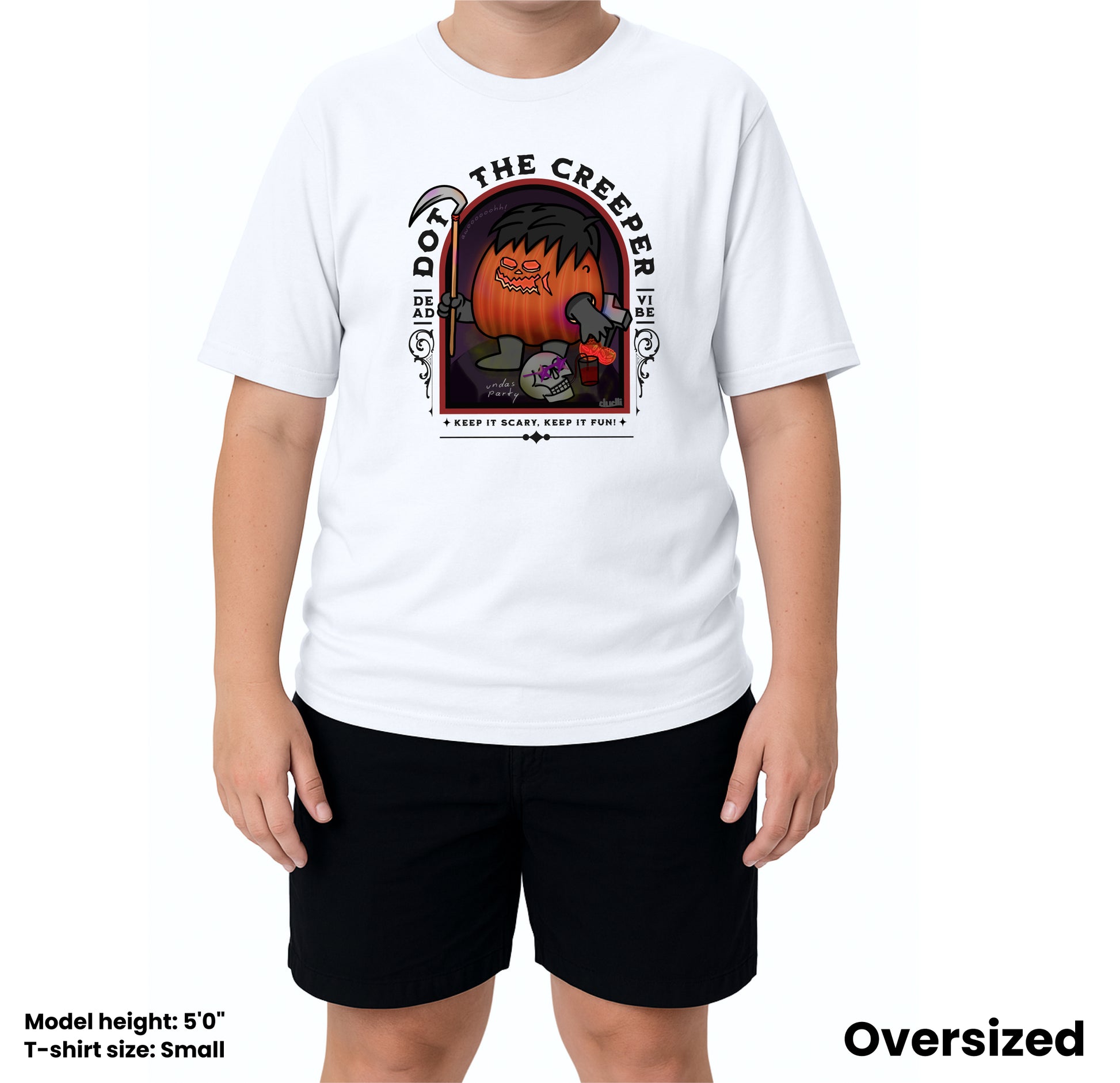 Dudli Graphic Tees - Dot the Creeper - White - oversized_fit