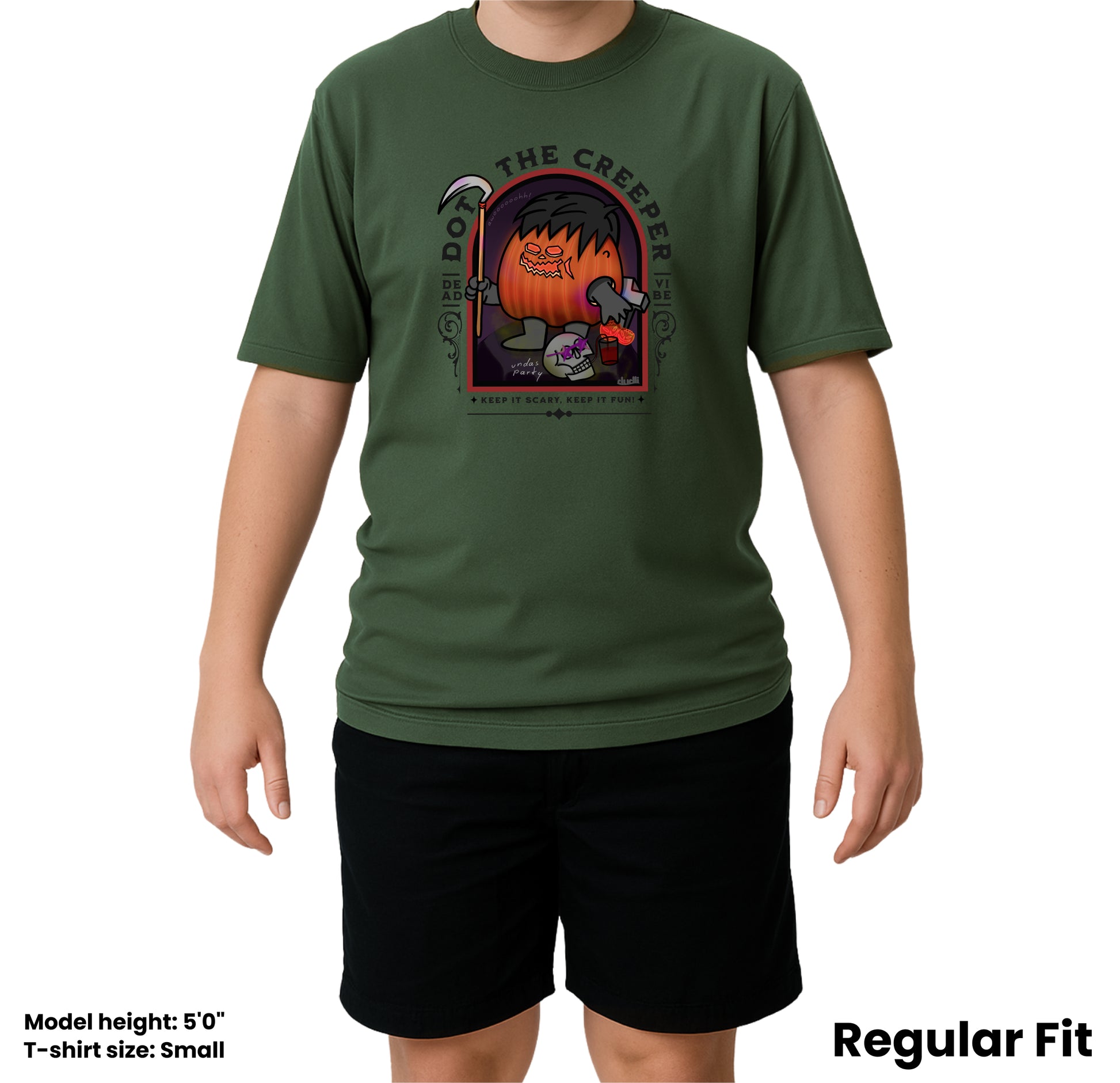 Dudli Playful Graphic Tshirts Dot the Creeper - Moss - regular_fit