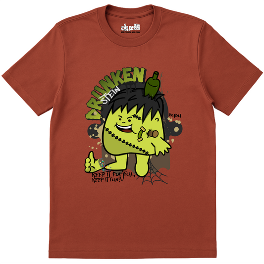Dudli Playful Graphic Tshirts - Drunkenstein - Brick - regular_fit
